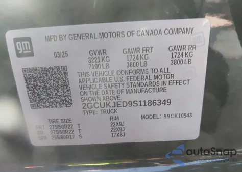 2025 Chevrolet Silverado 4Wd Short Bed High Country z USA, uszkodzony, nr VIN 2GCUKJED9S1186349